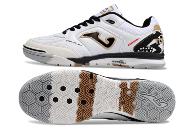 Men's Joma Top Flex IC Indoor & Futsal Low-Tops Football Shoes - White/Black/Brown