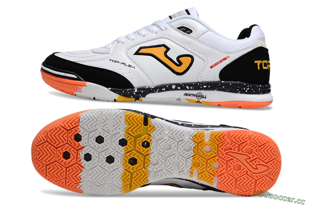 Men's Joma Top Flex IC Indoor & Futsal Low-Tops Football Shoes - White/Black/Yellow 1