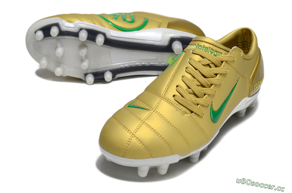 Men's Nike Air Zoom Total 90 III FG Firm Ground Low-Tops Football Boots - Gold/Green/White 3