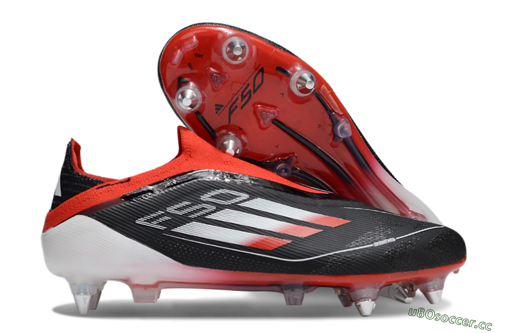 Men's Adidas F50 Elite Laceless SG Soft Ground Low-Tops Football Boots - Black/Red/Silver 2