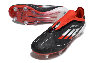 Men's Adidas F50 Elite Laceless SG Soft Ground Low-Tops Football Boots - Black/Red/Silver