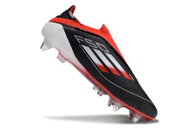 Men's Adidas F50 Elite Laceless SG Soft Ground Low-Tops Football Boots - Black/Red/Silver