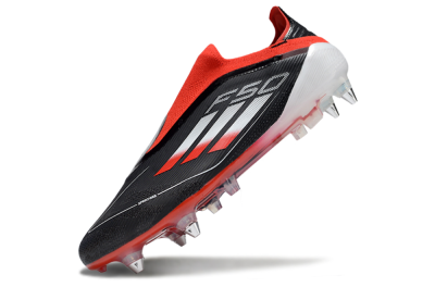 Men's Adidas F50 Elite Laceless SG Soft Ground Low-Tops Football Boots - Black/Red/Silver