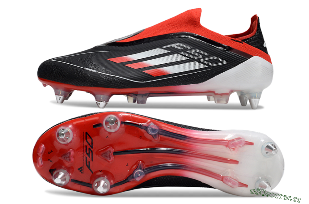 Men's Adidas F50 Elite Laceless SG Soft Ground Low-Tops Football Boots - Black/Red/Silver 1