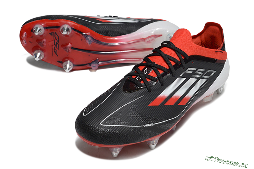 Men's Adidas F50 Elite SG Soft Ground Low-Tops Football Boots - Black/Red/Silver 3