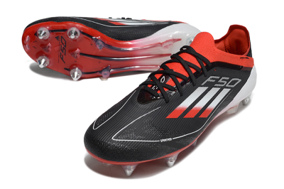 Men's Adidas F50 Elite SG Soft Ground Low-Tops Football Boots - Black/Red/Silver