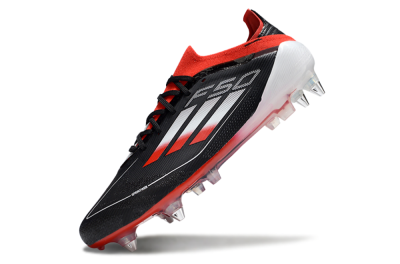 Men's Adidas F50 Elite SG Soft Ground Low-Tops Football Boots - Black/Red/Silver