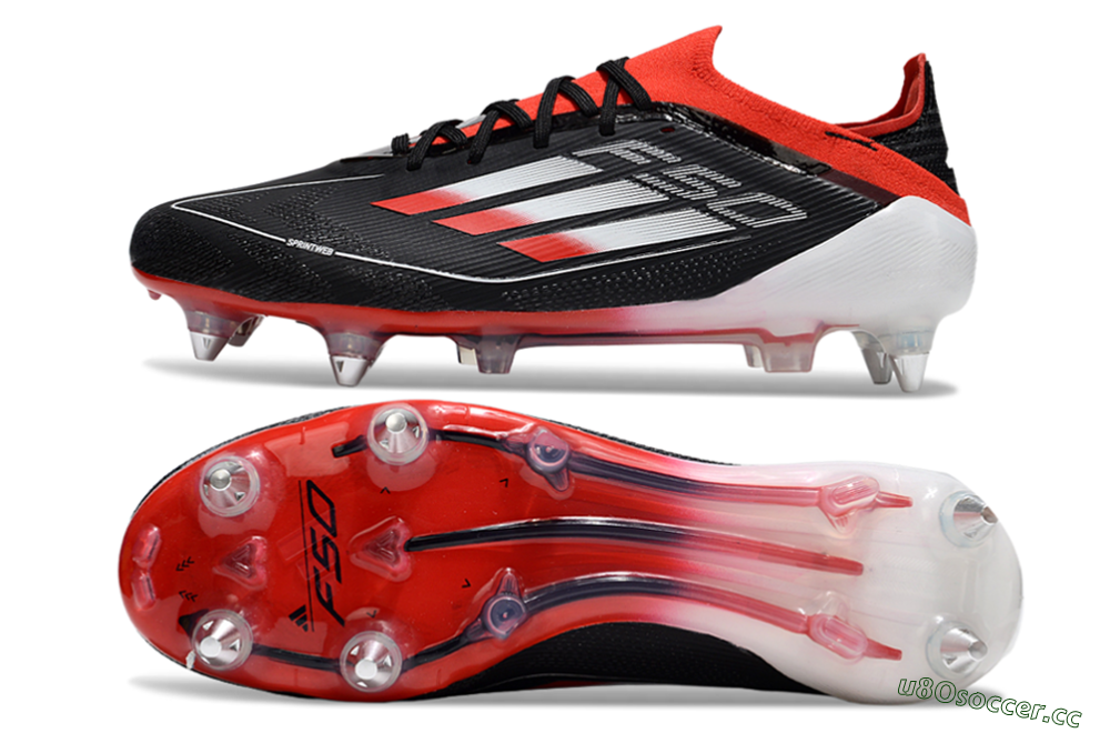 Men's Adidas F50 Elite SG Soft Ground Low-Tops Football Boots - Black/Red/Silver 1