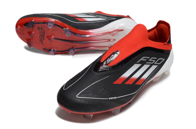 Unisex Adidas F50 Elite Laceless FG Firm Ground Low-Tops Football Boots - Black/Red/Silver