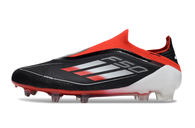 Unisex Adidas F50 Elite Laceless FG Firm Ground Low-Tops Football Boots - Black/Red/Silver
