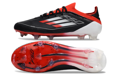 Unisex Adidas F50 Elite FG Firm Ground Low-Tops Football Boots - Black/Red/Silver