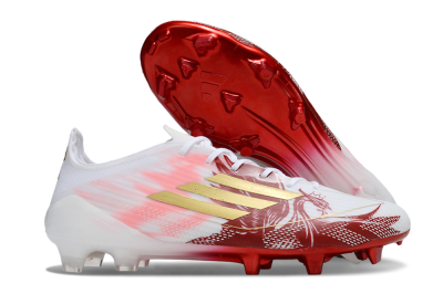 Unisex Adidas F50 Elite FG Firm Ground Low-Tops Football Boots - White/Red/Gold