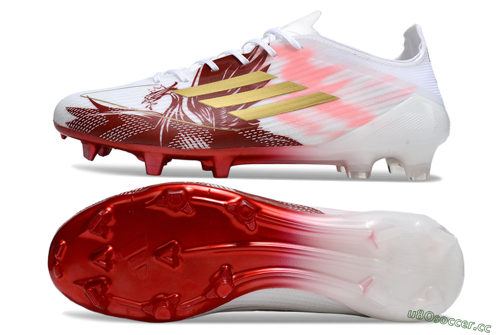 Unisex Adidas F50 Elite FG Firm Ground Low-Tops Football Boots - White/Red/Gold 1