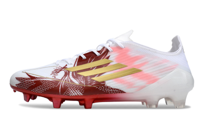 Unisex Adidas F50 Elite FG Firm Ground Low-Tops Football Boots - White/Red/Gold