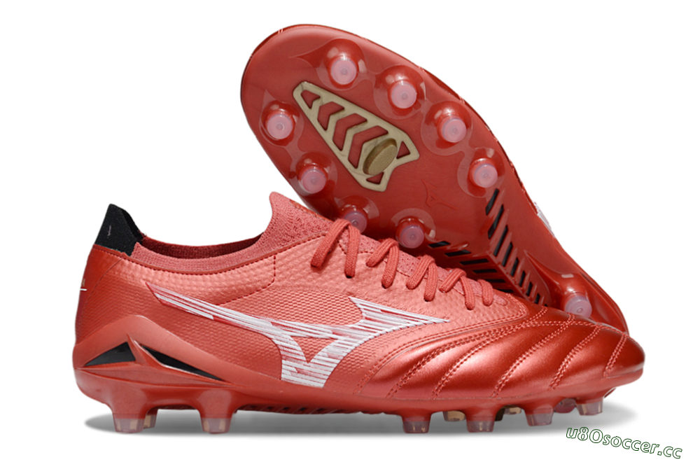 Men's Mizuno Morelia Neo 4 FG Firm Ground Low-Tops Football Boots - Red/White/Black 2