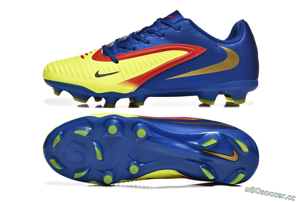 Men's Nike Phantom 6 Elite Low FG Firm Ground Low-Tops Football Boots - Yellow/Blue/Gold 1