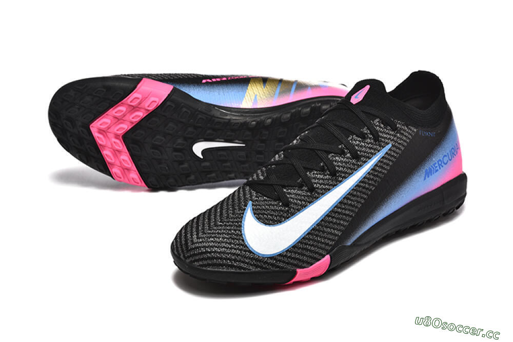 Men's Nike Air Zoom Mercurial Vapor 15 Elite TF Artificial Turf Low-Tops Football Shoes - Black/White/Blue/Pink 3