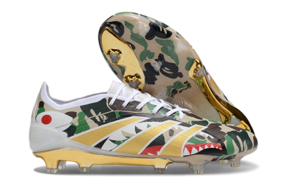 Unisex Adidas Predator 25 Elite FG Firm Ground Low-Tops Football Boots - Camo/White/Gold