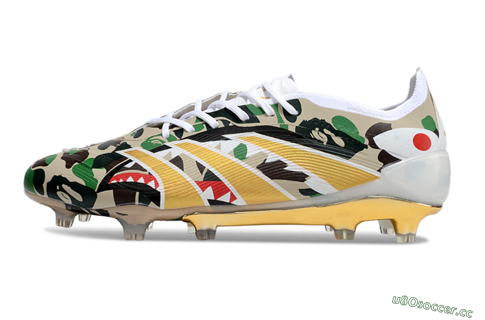 Unisex Adidas Predator 25 Elite FG Firm Ground Low-Tops Football Boots - Camo/White/Gold 0