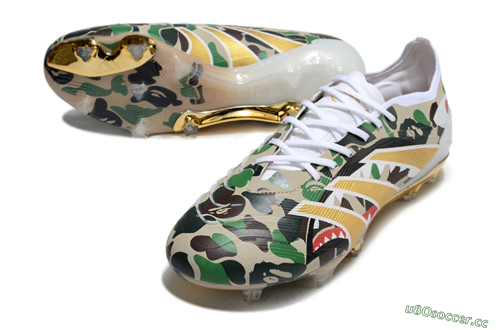 Unisex Adidas Predator 25 Elite FG Firm Ground Low-Tops Football Boots - Camo/White/Gold 3