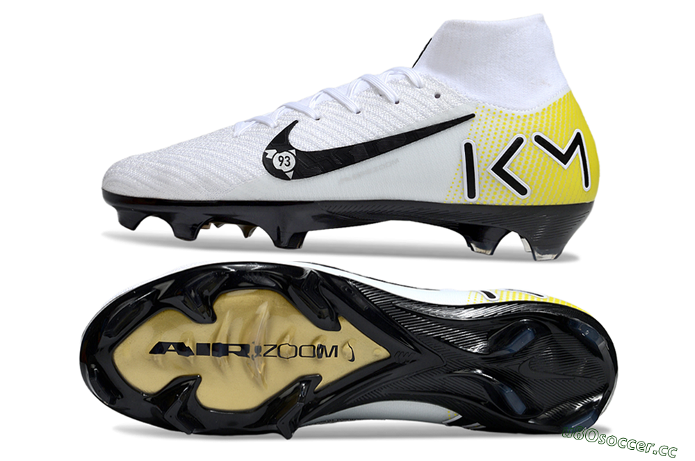 Unisex KM x Nike Air Zoom Mercurial Superfly 10 Elite FG Firm Ground High-Tops Football Boots - White/Black/Yellow 1