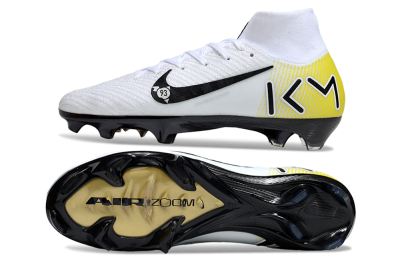 Unisex KM x Nike Air Zoom Mercurial Superfly 10 Elite FG Firm Ground High-Tops Football Boots - White/Black/Yellow