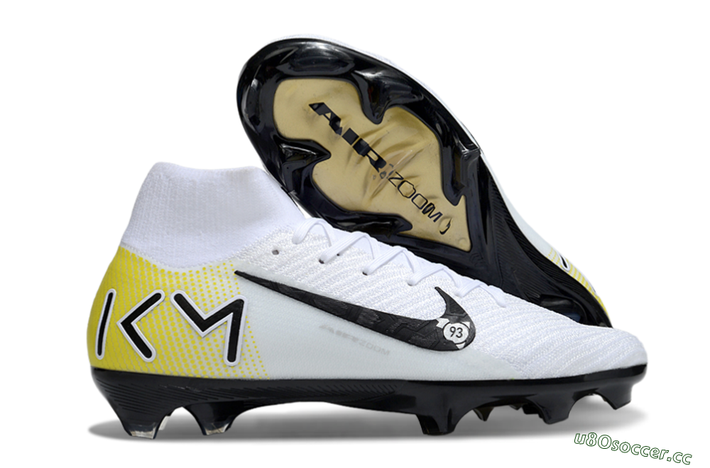 Unisex KM x Nike Air Zoom Mercurial Superfly 10 Elite FG Firm Ground High-Tops Football Boots - White/Black/Yellow 2