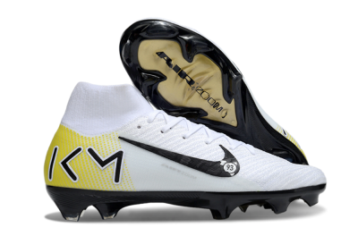 Unisex KM x Nike Air Zoom Mercurial Superfly 10 Elite FG Firm Ground High-Tops Football Boots - White/Black/Yellow