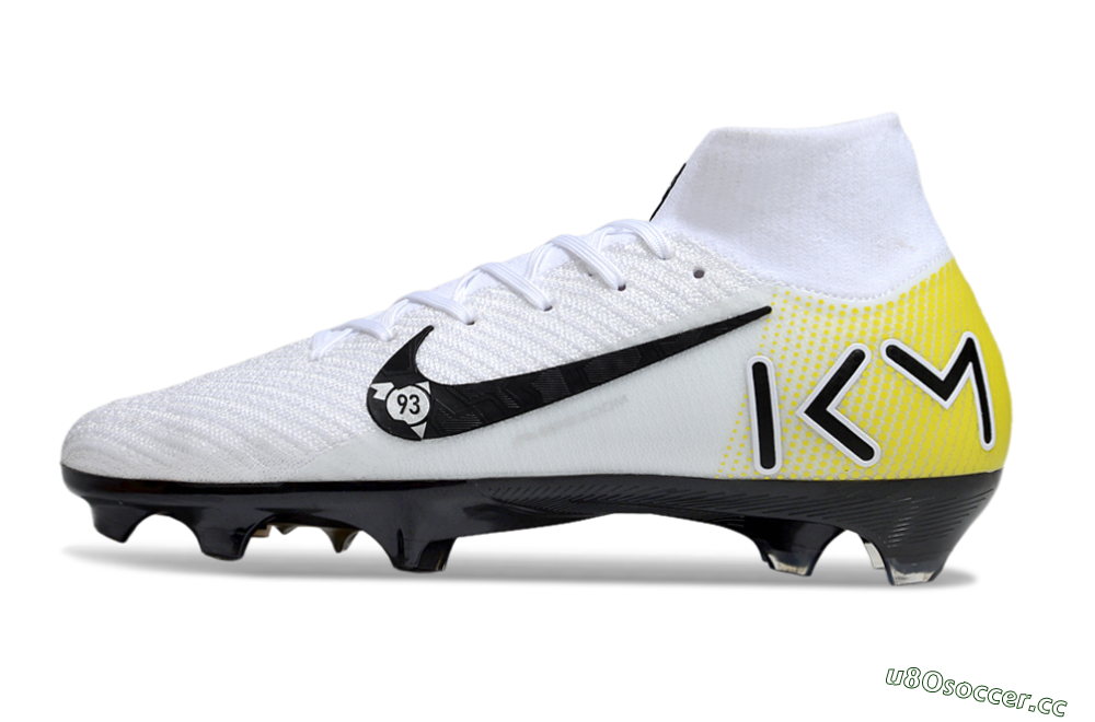 Unisex KM x Nike Air Zoom Mercurial Superfly 10 Elite FG Firm Ground High-Tops Football Boots - White/Black/Yellow 0
