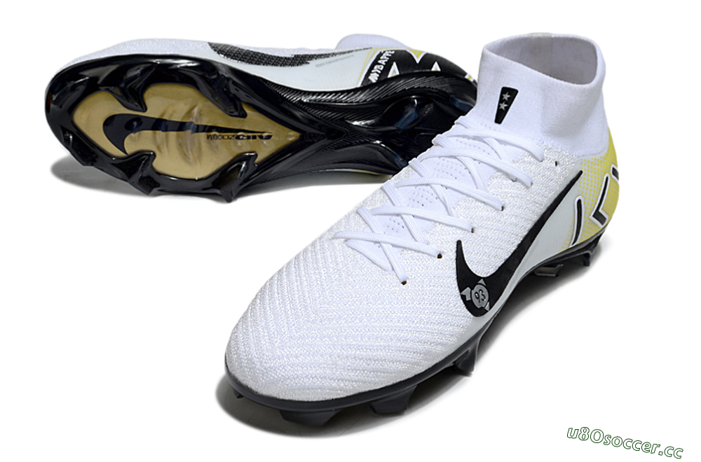 Unisex KM x Nike Air Zoom Mercurial Superfly 10 Elite FG Firm Ground High-Tops Football Boots - White/Black/Yellow 3