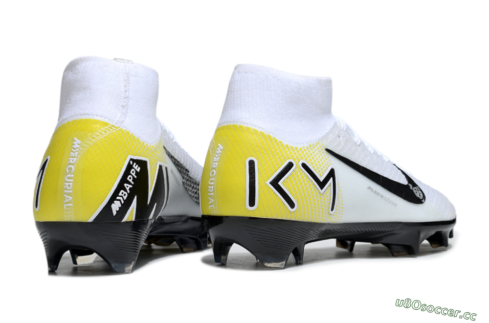 Unisex KM x Nike Air Zoom Mercurial Superfly 10 Elite FG Firm Ground High-Tops Football Boots - White/Black/Yellow 6