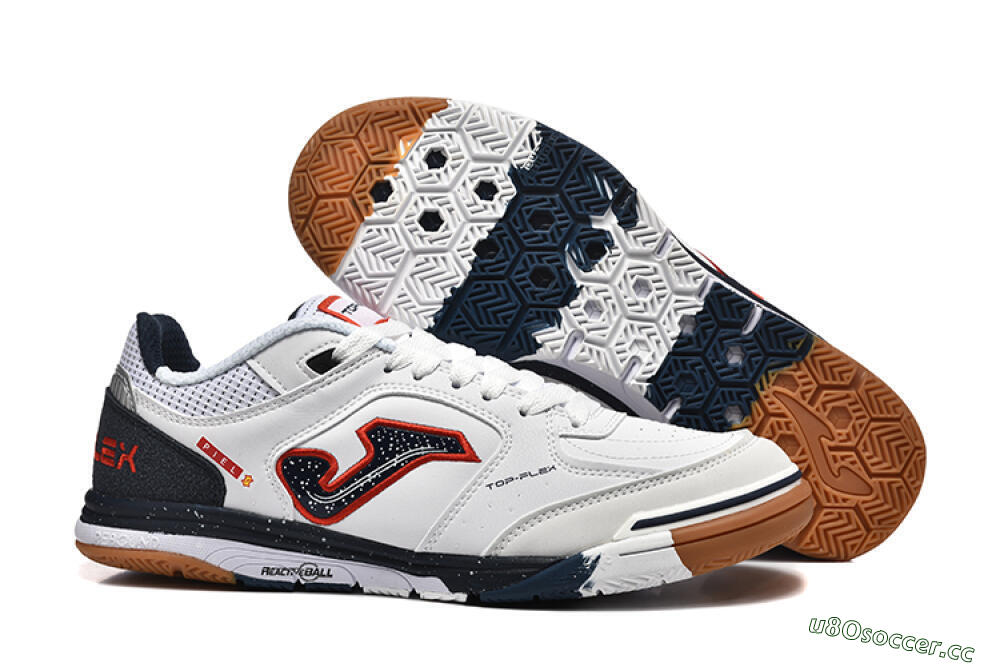 Men's Joma Top Flex IC Indoor & Futsal Low-Tops Football Shoes - White/Red/Black 2