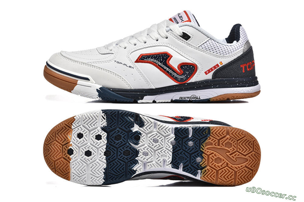 Men's Joma Top Flex IC Indoor & Futsal Low-Tops Football Shoes - White/Red/Black 1