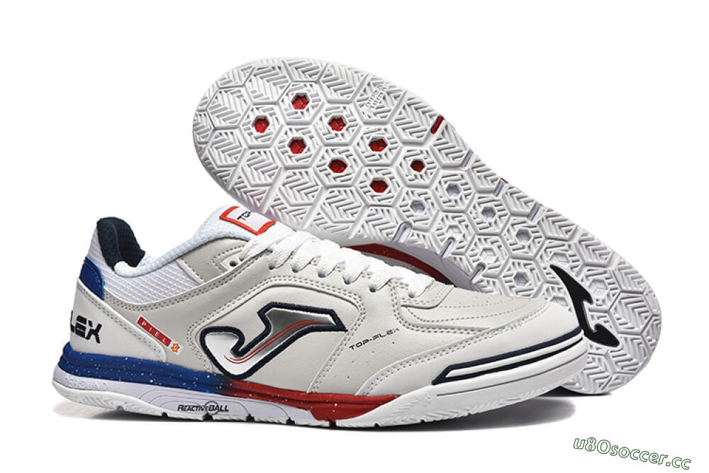 Men's Joma Top Flex IC Indoor & Futsal Low-Tops Football Shoes - White/Red/Blue 2