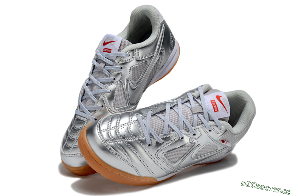 Men's Supreme x Nike SB Gato IC Indoor & Futsal Low-Tops Football Shoes - Silver/White/Brown 3