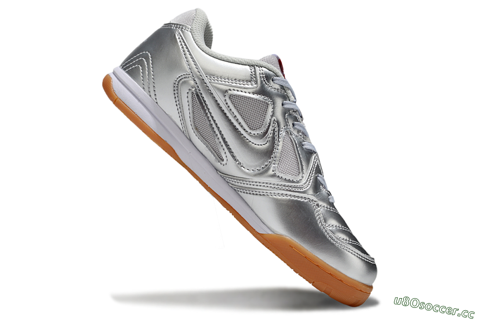 Men's Supreme x Nike SB Gato IC Indoor & Futsal Low-Tops Football Shoes - Silver/White/Brown 4