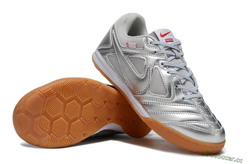 Men's Supreme x Nike SB Gato IC Indoor & Futsal Low-Tops Football Shoes - Silver/White/Brown 1