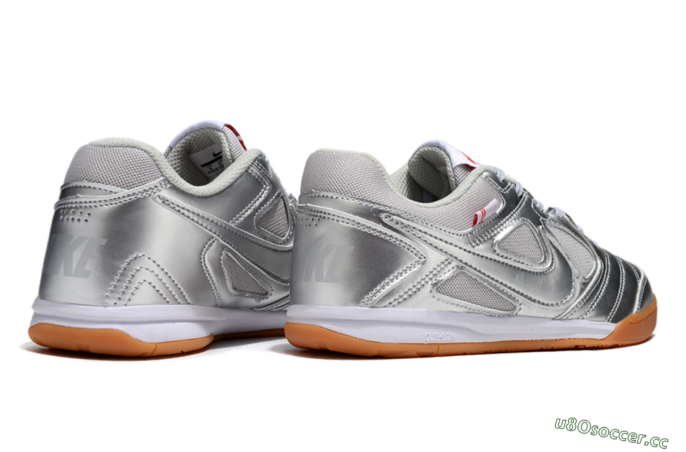 Men's Supreme x Nike SB Gato IC Indoor & Futsal Low-Tops Football Shoes - Silver/White/Brown 6
