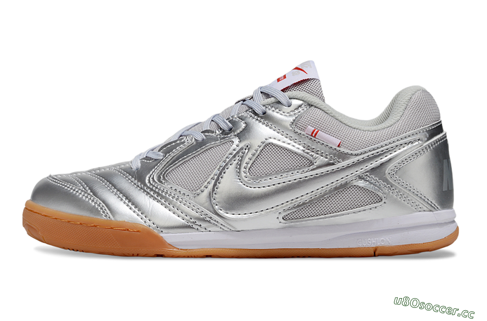 Men's Supreme x Nike SB Gato IC Indoor & Futsal Low-Tops Football Shoes - Silver/White/Brown 0