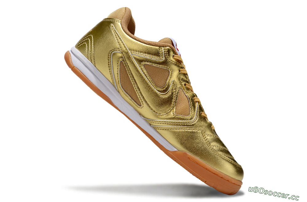 Men's Supreme x Nike SB Gato IC Indoor & Futsal Low-Tops Football Shoes - Gold/White/Brown 4