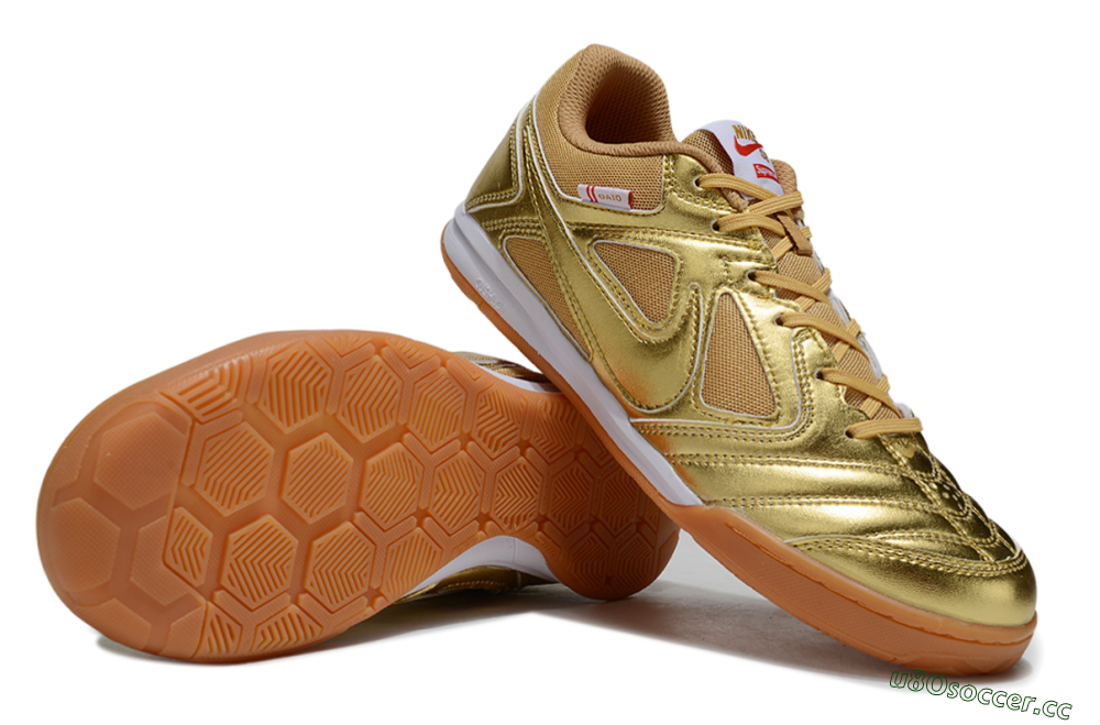 Men's Supreme x Nike SB Gato IC Indoor & Futsal Low-Tops Football Shoes - Gold/White/Brown 1