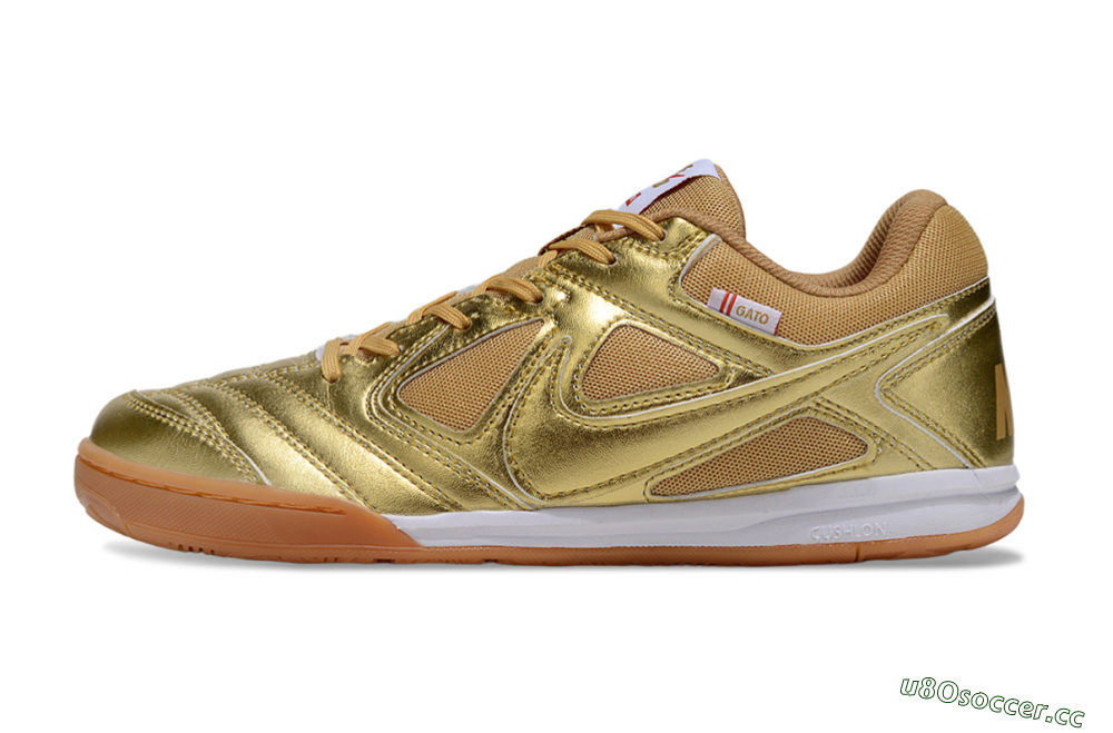 Men's Supreme x Nike SB Gato IC Indoor & Futsal Low-Tops Football Shoes - Gold/White/Brown 0