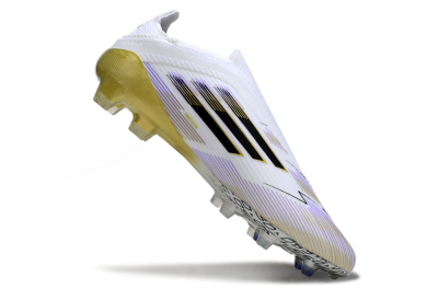Unisex Adidas F50 Elite Laceless FG Firm Ground Low-Tops Football Boots - White/Purple/Black/Gold