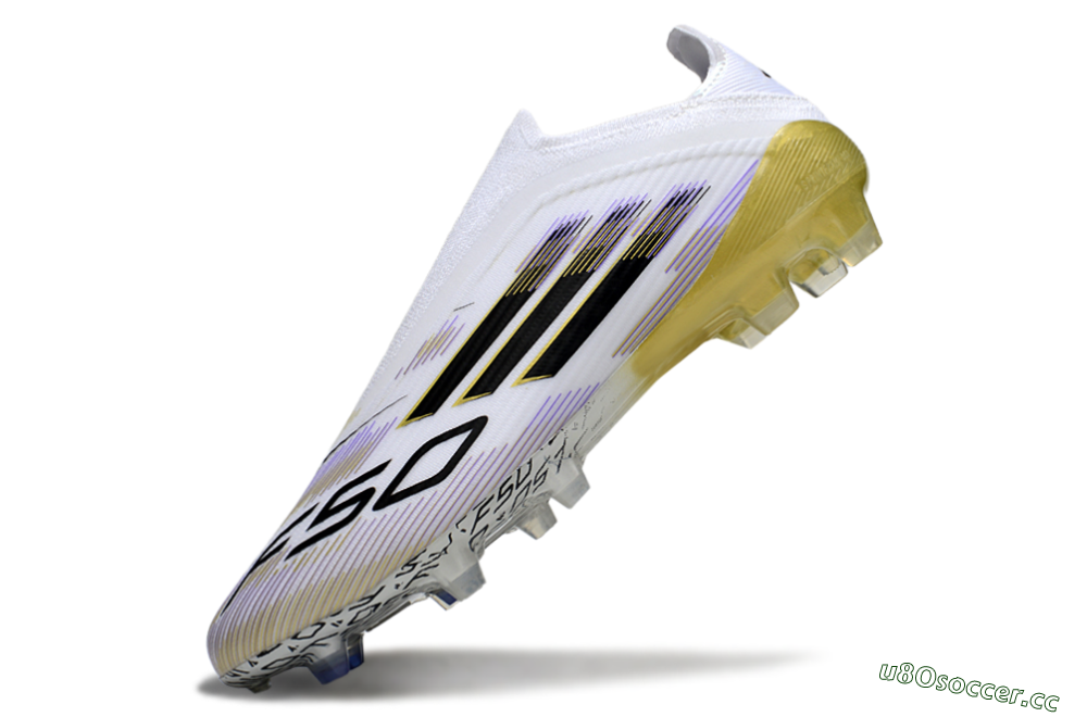 Unisex Adidas F50 Elite Laceless FG Firm Ground Low-Tops Football Boots - White/Purple/Black/Gold 6