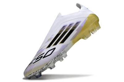Unisex Adidas F50 Elite Laceless FG Firm Ground Low-Tops Football Boots - White/Purple/Black/Gold