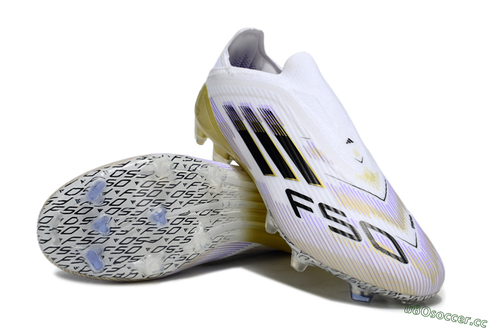 Unisex Adidas F50 Elite Laceless FG Firm Ground Low-Tops Football Boots - White/Purple/Black/Gold 4