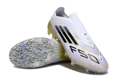 Unisex Adidas F50 Elite Laceless FG Firm Ground Low-Tops Football Boots - White/Purple/Black/Gold