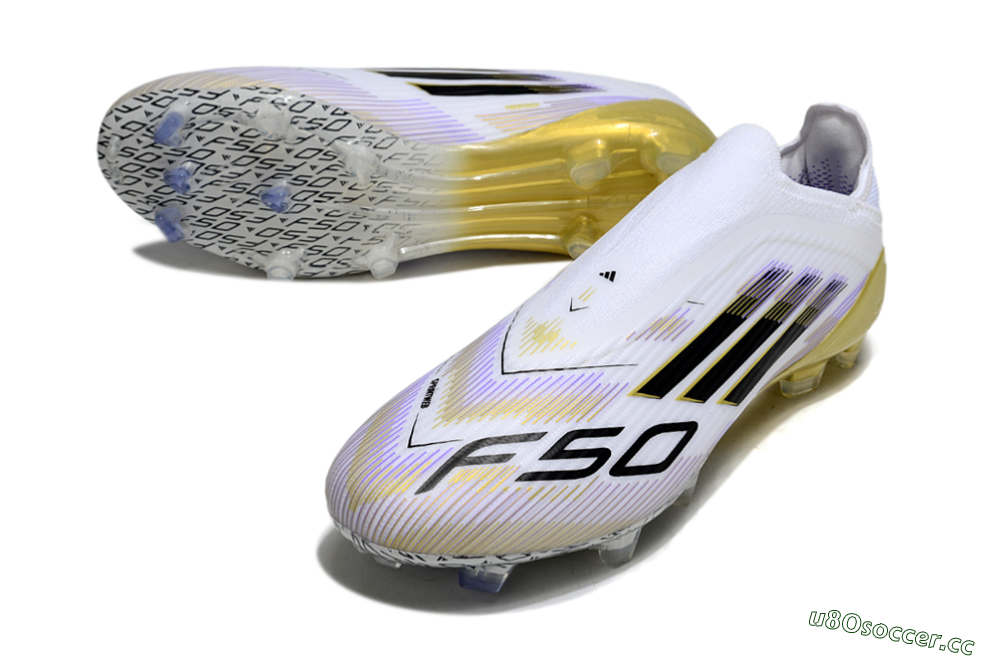 Unisex Adidas F50 Elite Laceless FG Firm Ground Low-Tops Football Boots - White/Purple/Black/Gold 3