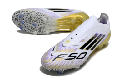 Unisex Adidas F50 Elite Laceless FG Firm Ground Low-Tops Football Boots - White/Purple/Black/Gold