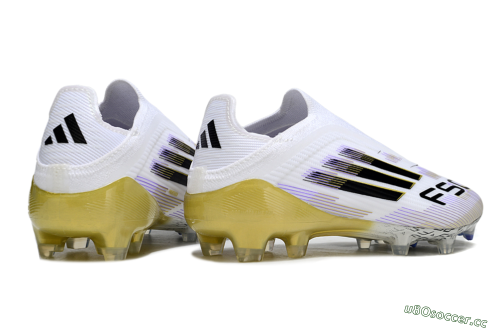Unisex Adidas F50 Elite Laceless FG Firm Ground Low-Tops Football Boots - White/Purple/Black/Gold 7